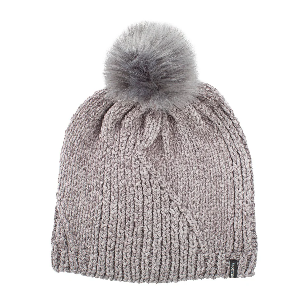 Women's Chenille Hat with Faux Fur Pom - Image 7