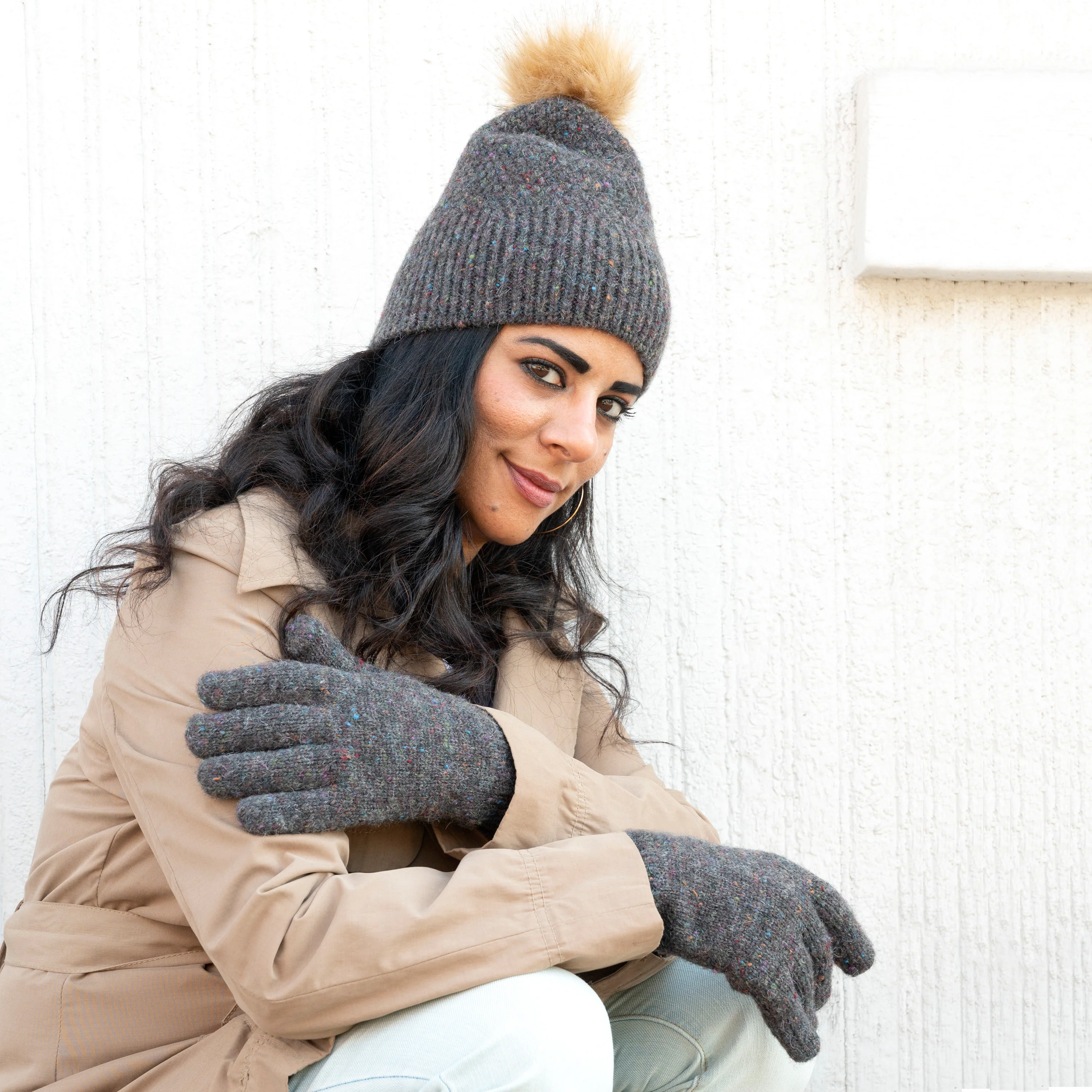 Women's Heathered Diamond Knit Beanie - Image 4