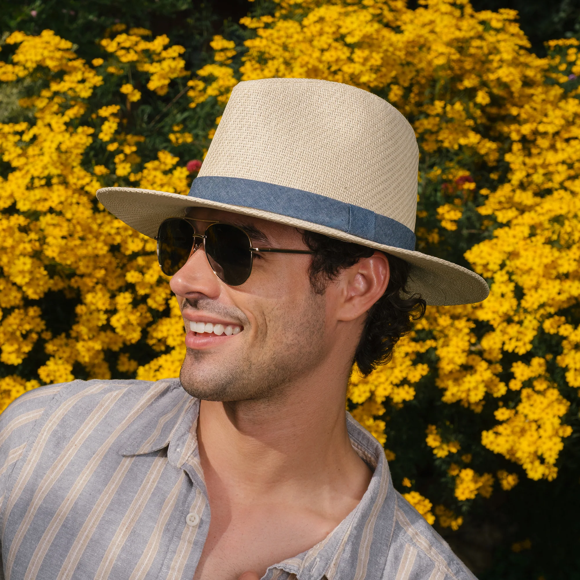 Men's Panama Hat with Chambray Band - Image 7