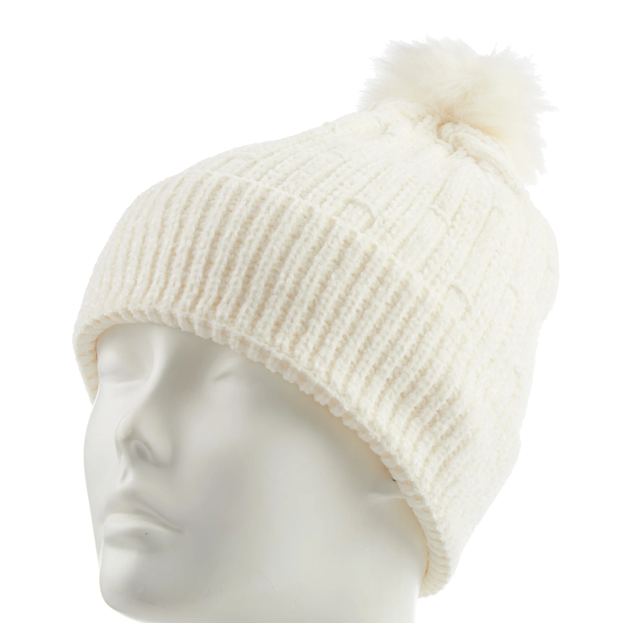Women's Chenille Knit Beanie with Faux Fur Pom - Image 12