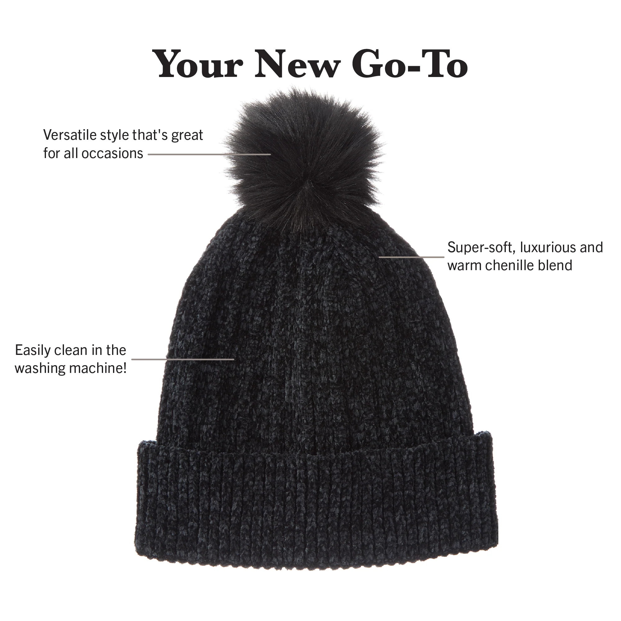 Women's Chenille Knit Beanie with Faux Fur Pom - Image 7