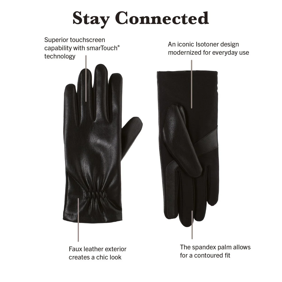 Women’s Lined Faux Leather Stretch Glove - Image 4
