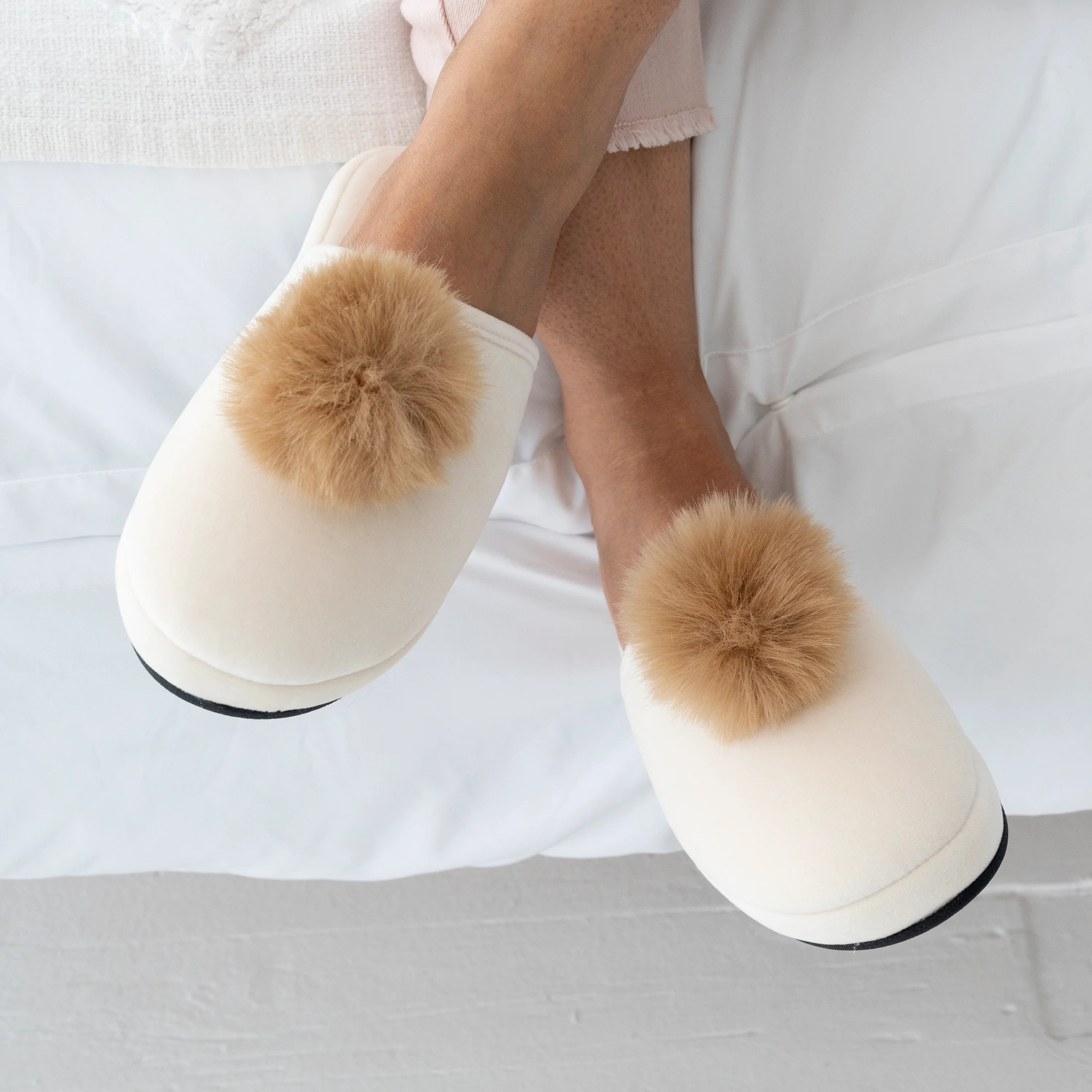 Women's Velour & Faux Fur Pom Valerie Slipper - Image 7