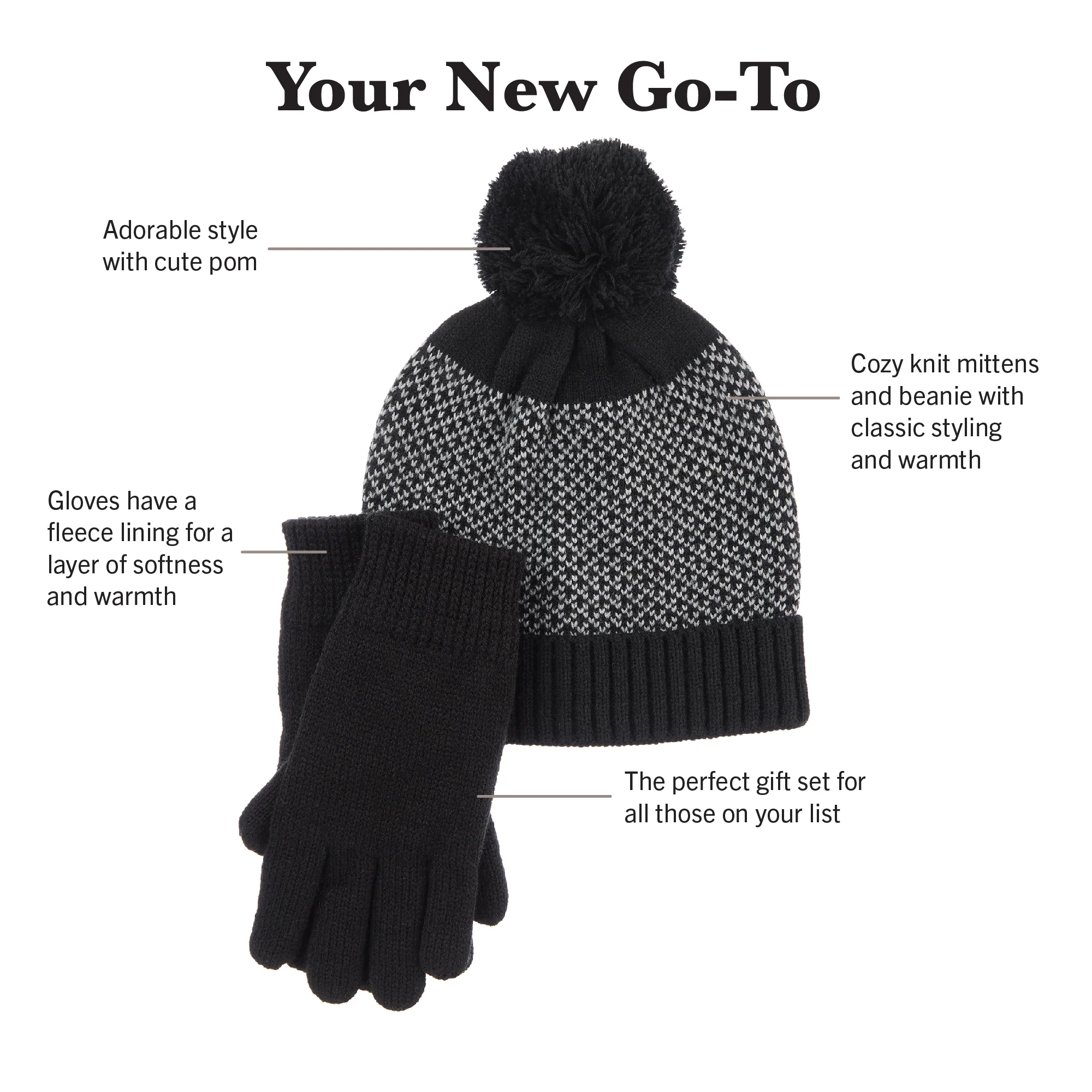 Women's Gift Set with Knit Gloves and Hat - Image 3