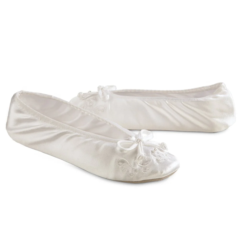 Women’s Embroidered Pearl Satin Ballerina Slippers - Image 5