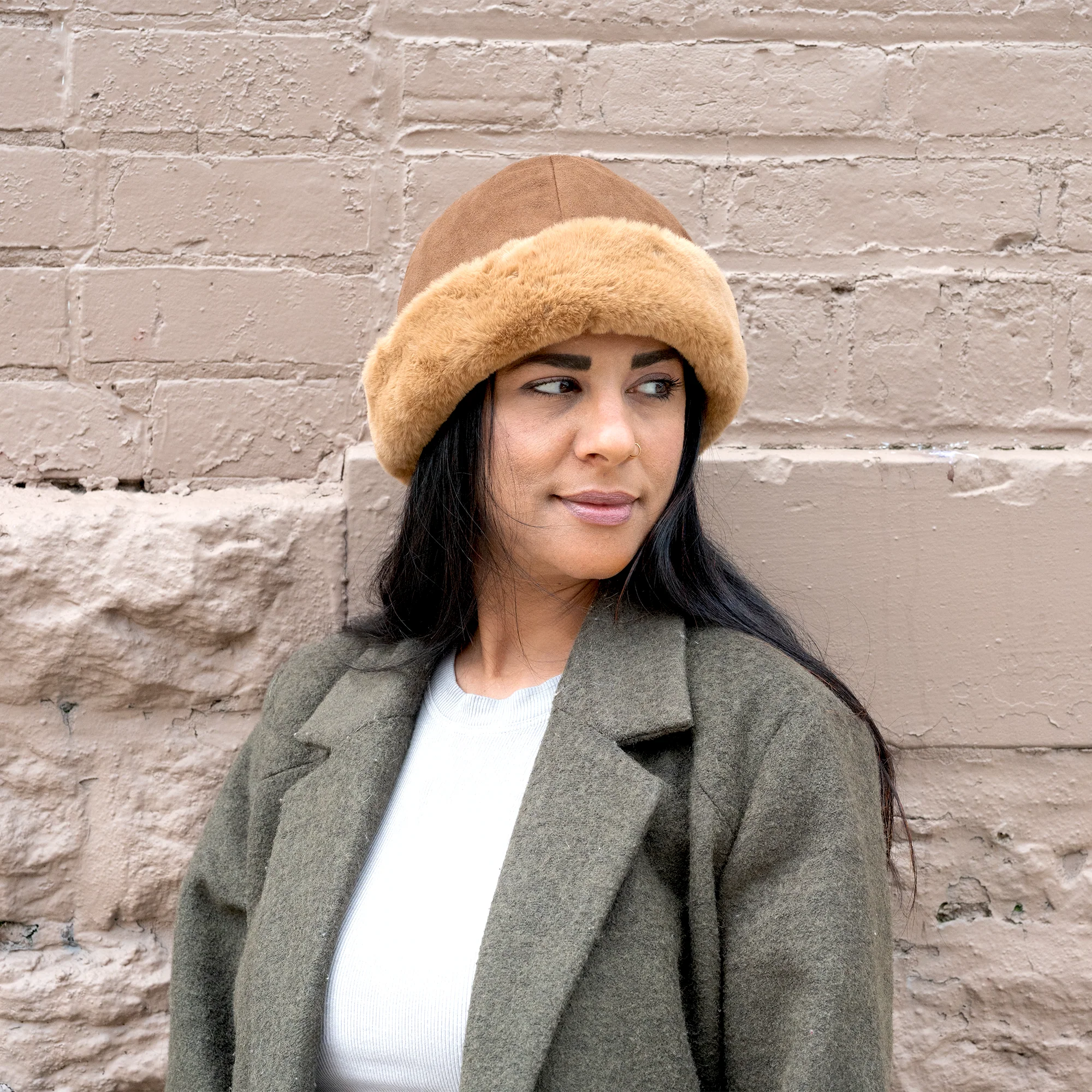 Women's Microsuede  Hat with Faux Fur Cuff - Image 3